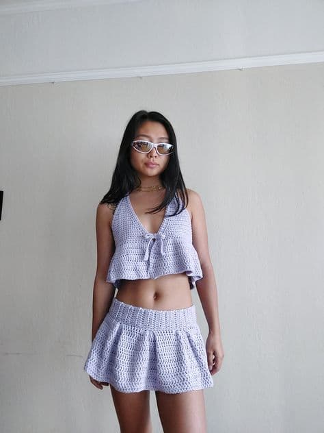 pleated mini skirt set